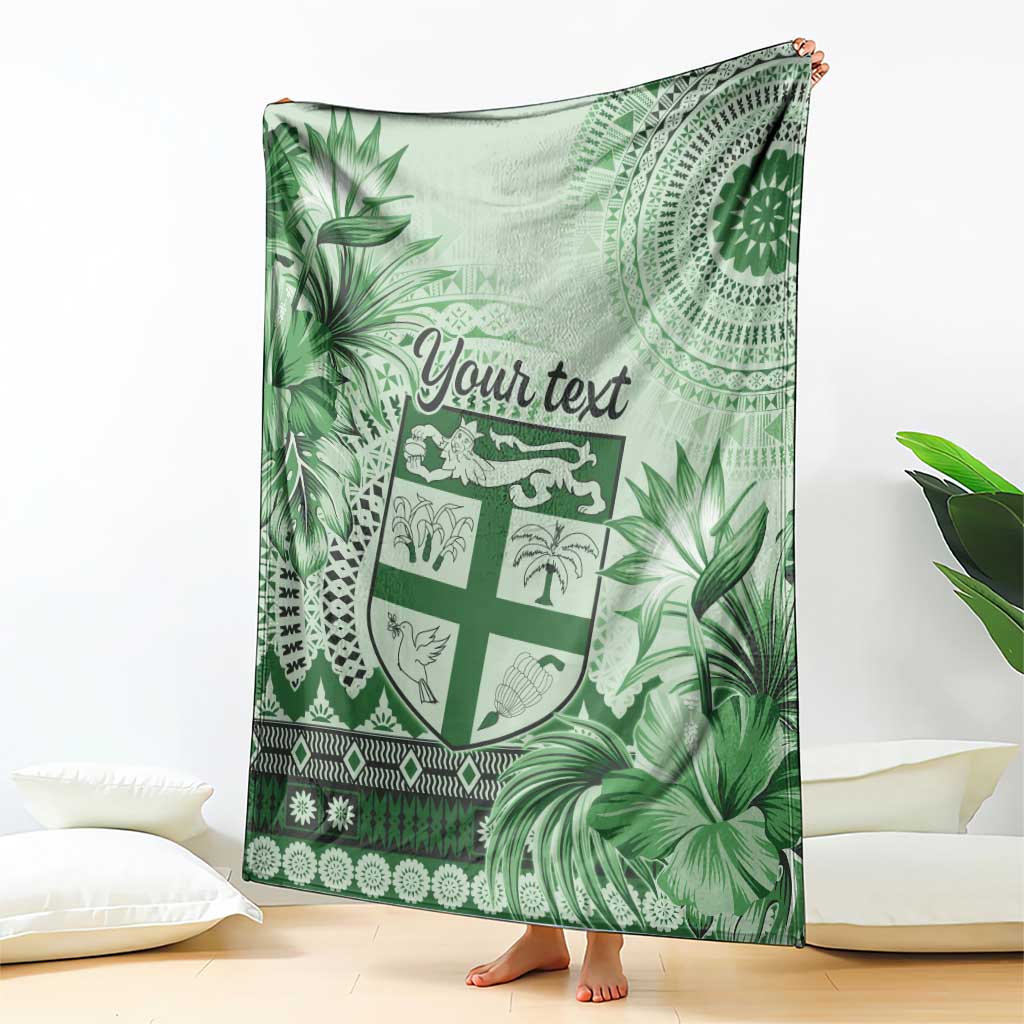 Vintage Bula Fiji Personalised Blanket Green Hibiscus Tapa Pattern LT9