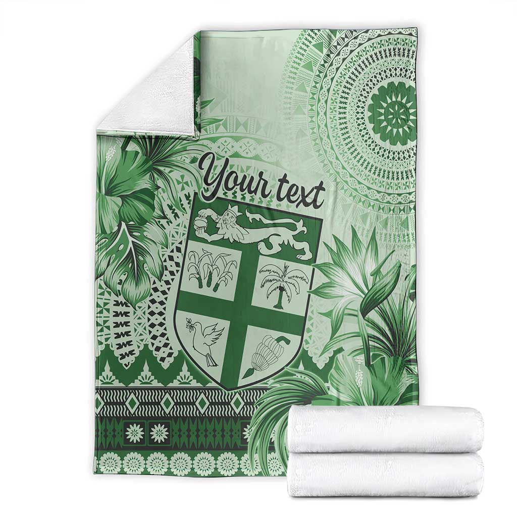 Vintage Bula Fiji Personalised Blanket Green Hibiscus Tapa Pattern LT9