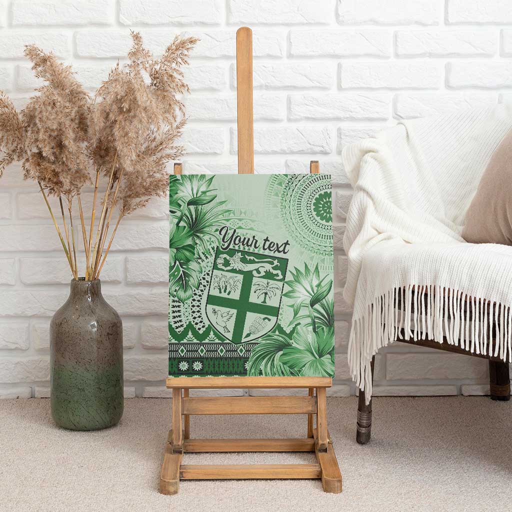 Vintage Bula Fiji Personalised Canvas Wall Art Green Hibiscus Tapa Pattern LT9
