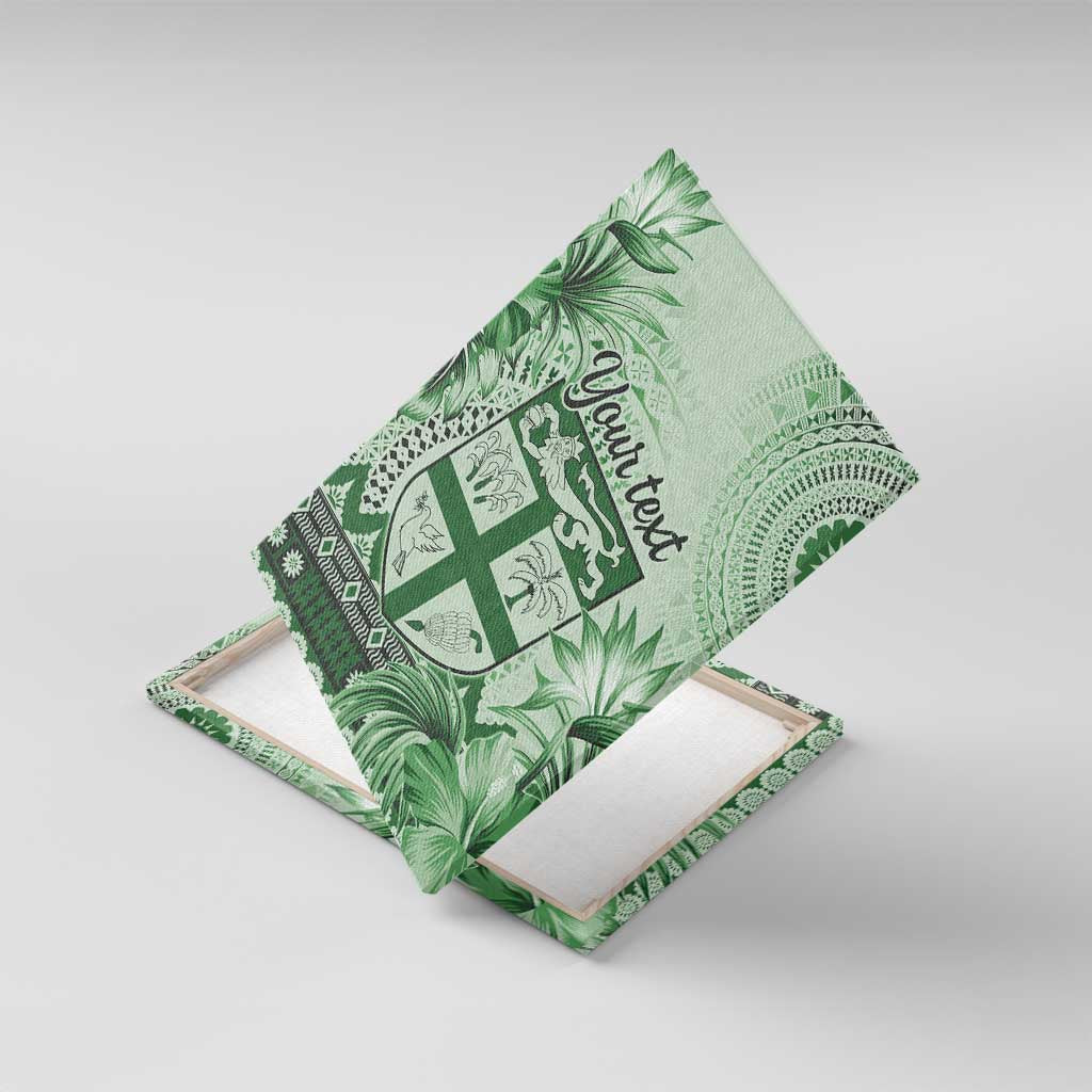 Vintage Bula Fiji Personalised Canvas Wall Art Green Hibiscus Tapa Pattern LT9