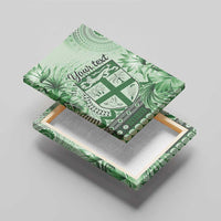 Vintage Bula Fiji Personalised Canvas Wall Art Green Hibiscus Tapa Pattern LT9