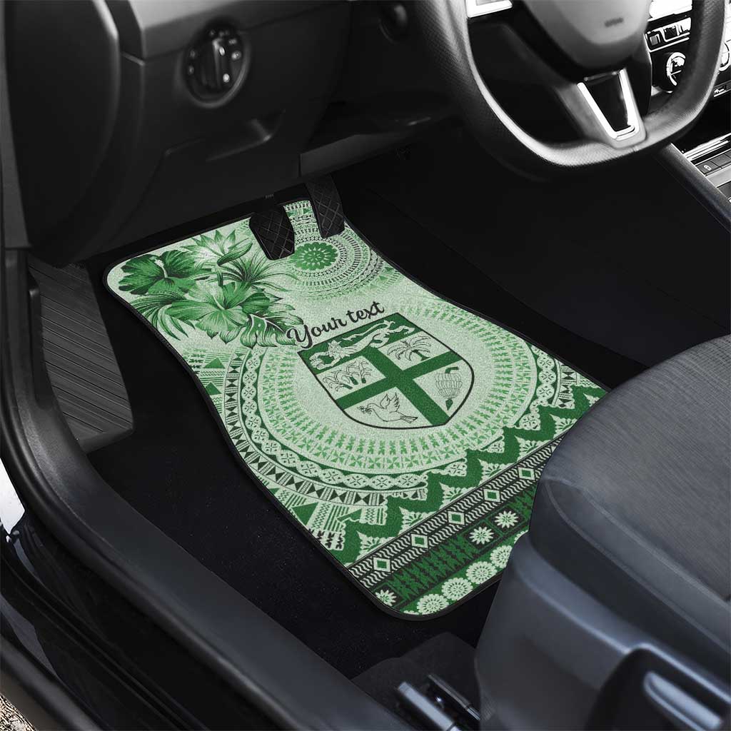 Vintage Bula Fiji Personalised Car Mats Green Hibiscus Tapa Pattern LT9