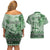 Vintage Bula Fiji Personalised Couples Matching Off Shoulder Short Dress and Hawaiian Shirt Green Hibiscus Tapa Pattern