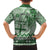 Vintage Bula Fiji Personalised Family Matching Off Shoulder Short Dress and Hawaiian Shirt Green Hibiscus Tapa Pattern