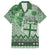 Vintage Bula Fiji Personalised Family Matching Off Shoulder Short Dress and Hawaiian Shirt Green Hibiscus Tapa Pattern