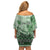 Vintage Bula Fiji Personalised Family Matching Off Shoulder Short Dress and Hawaiian Shirt Green Hibiscus Tapa Pattern