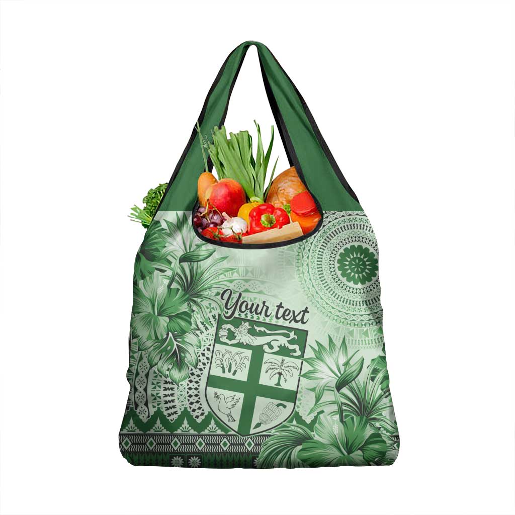 Vintage Bula Fiji Personalised Grocery Bag Green Hibiscus Tapa Pattern LT9