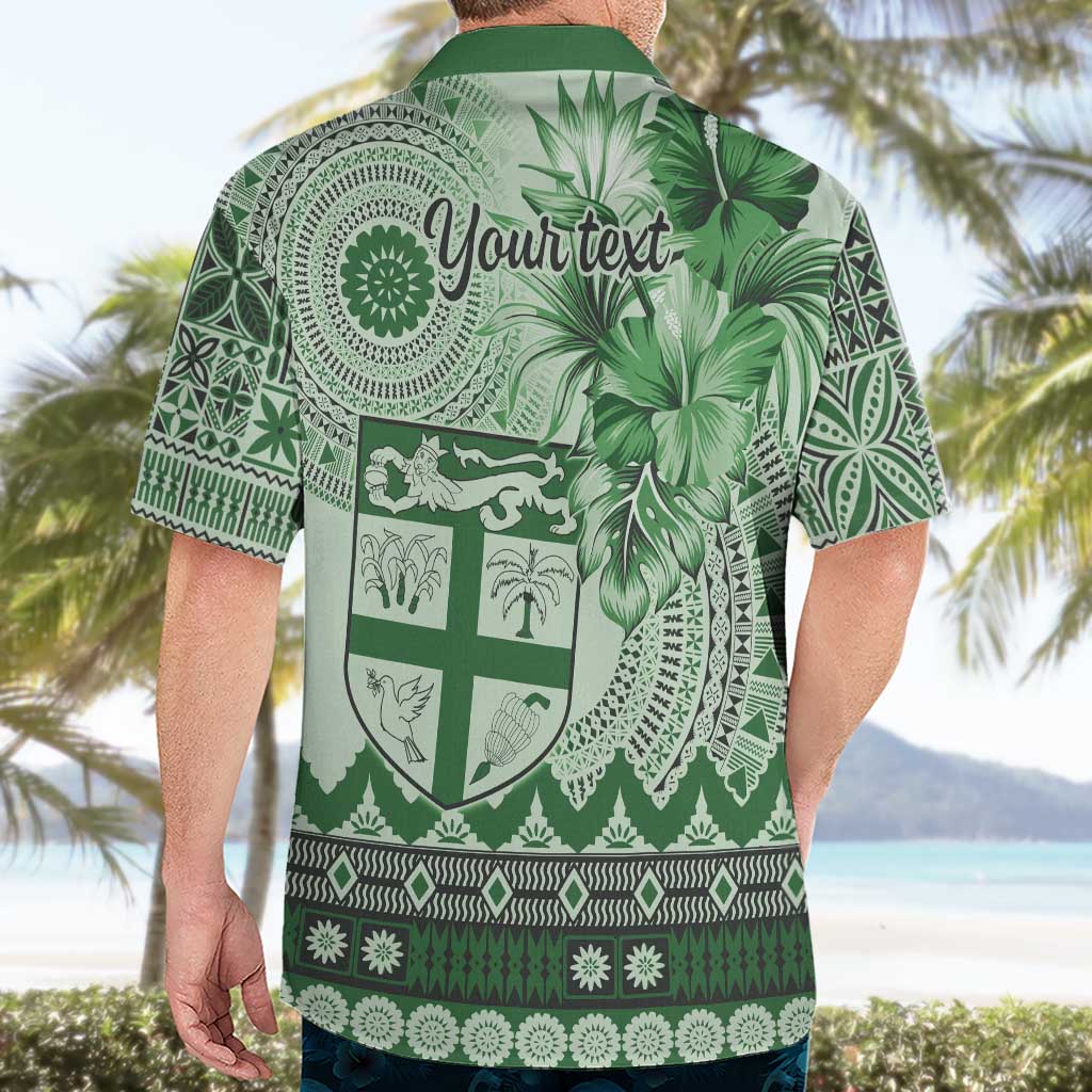 Vintage Bula Fiji Personalised Hawaiian Shirt Green Hibiscus Tapa Pattern