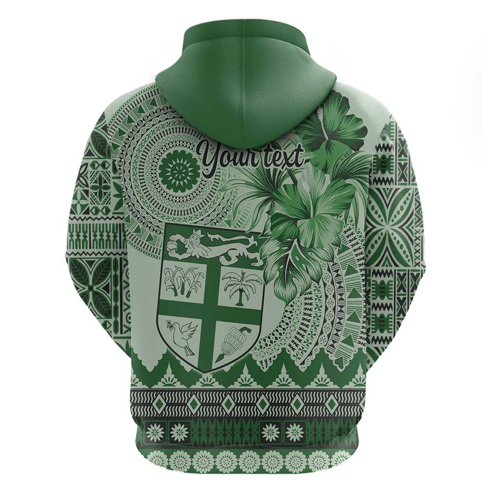 Vintage Bula Fiji Personalised Hoodie Green Hibiscus Tapa Pattern LT9 - Polynesian Pride