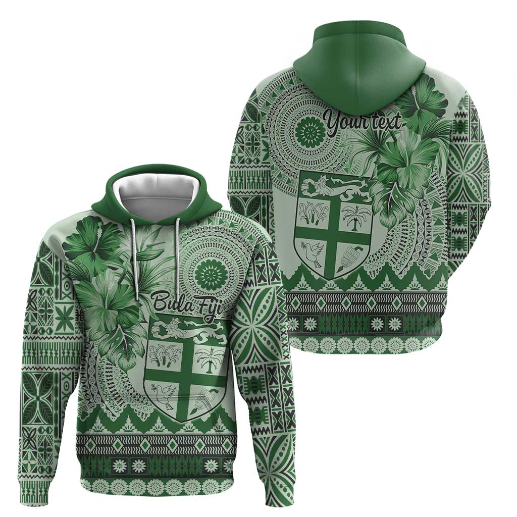 Vintage Bula Fiji Personalised Hoodie Green Hibiscus Tapa Pattern LT9 - Polynesian Pride