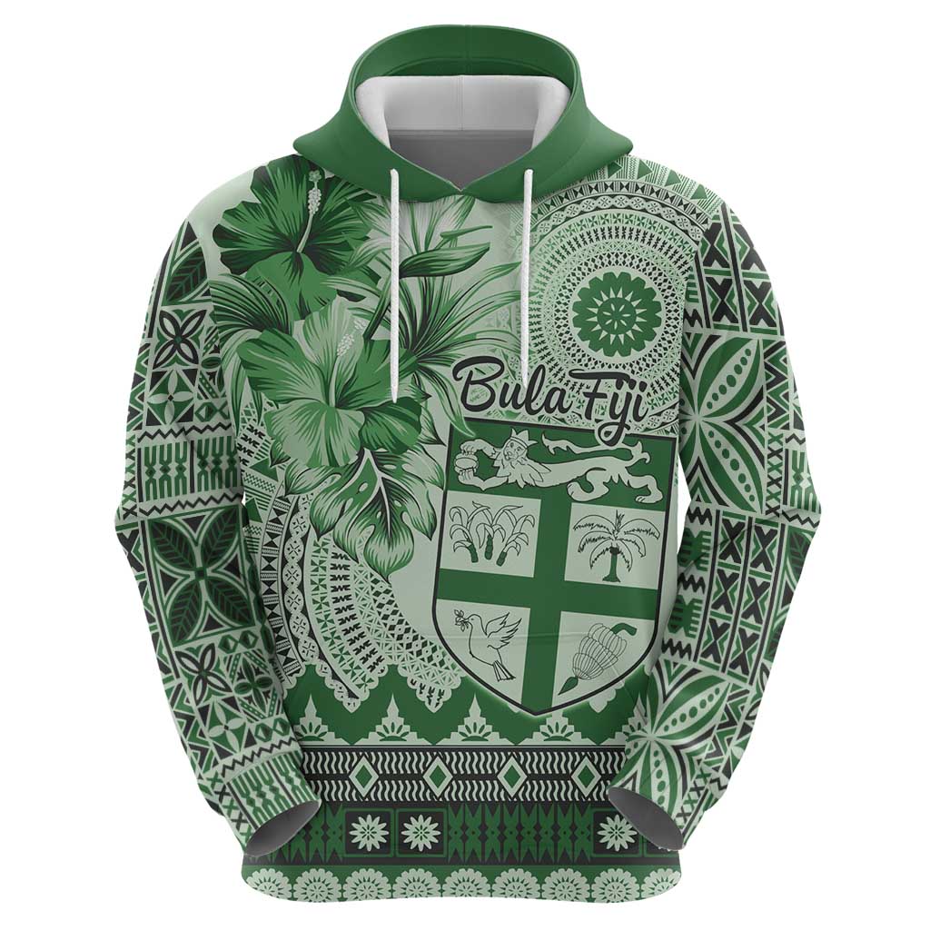 Vintage Bula Fiji Personalised Hoodie Green Hibiscus Tapa Pattern LT9 - Polynesian Pride