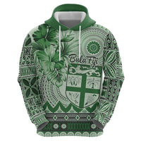 Vintage Bula Fiji Personalised Hoodie Green Hibiscus Tapa Pattern LT9 - Polynesian Pride