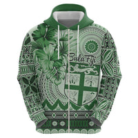 Vintage Bula Fiji Personalised Hoodie Green Hibiscus Tapa Pattern LT9 - Polynesian Pride