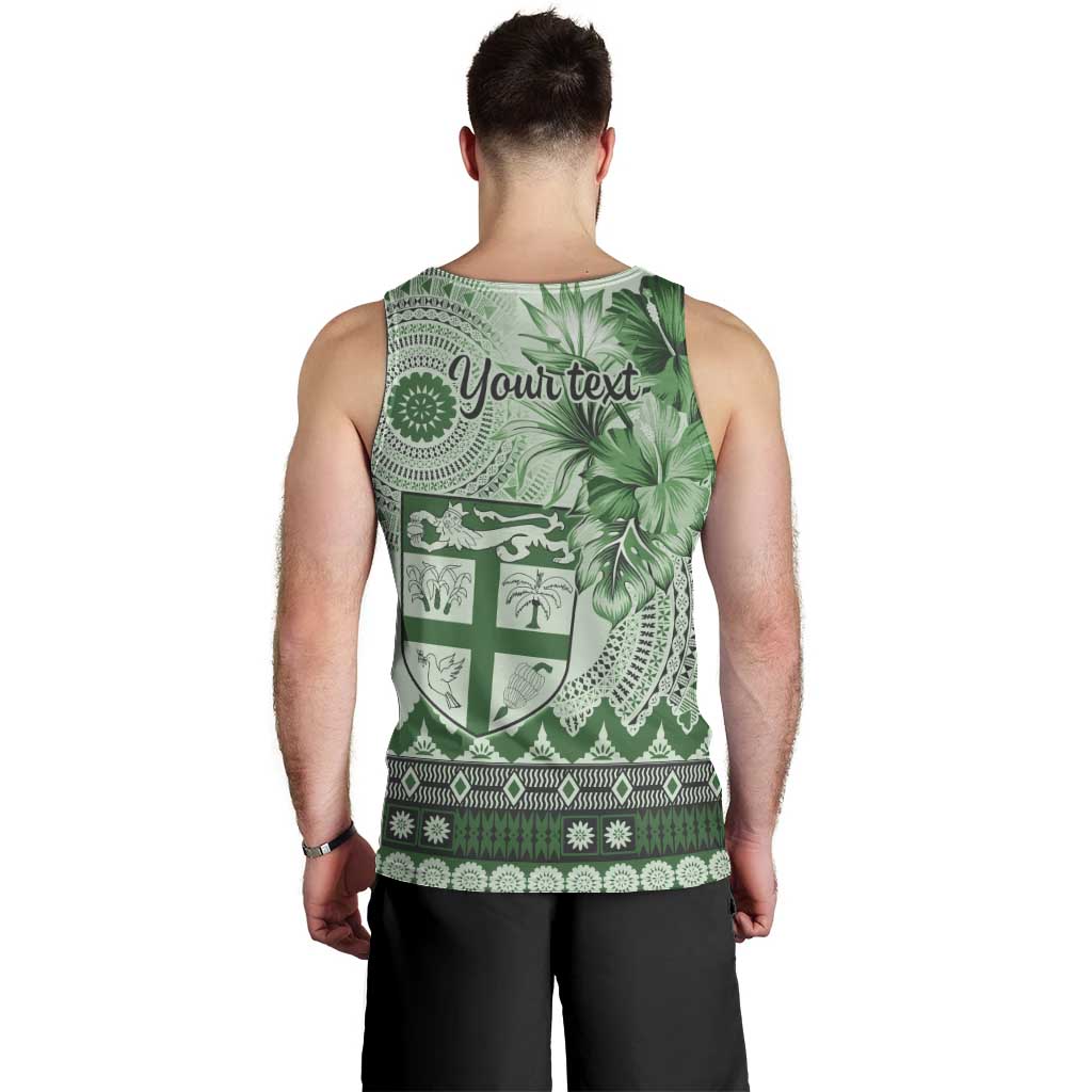 Vintage Bula Fiji Personalised Men Tank Top Green Hibiscus Tapa Pattern
