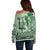 Vintage Bula Fiji Personalised Off Shoulder Sweater Green Hibiscus Tapa Pattern