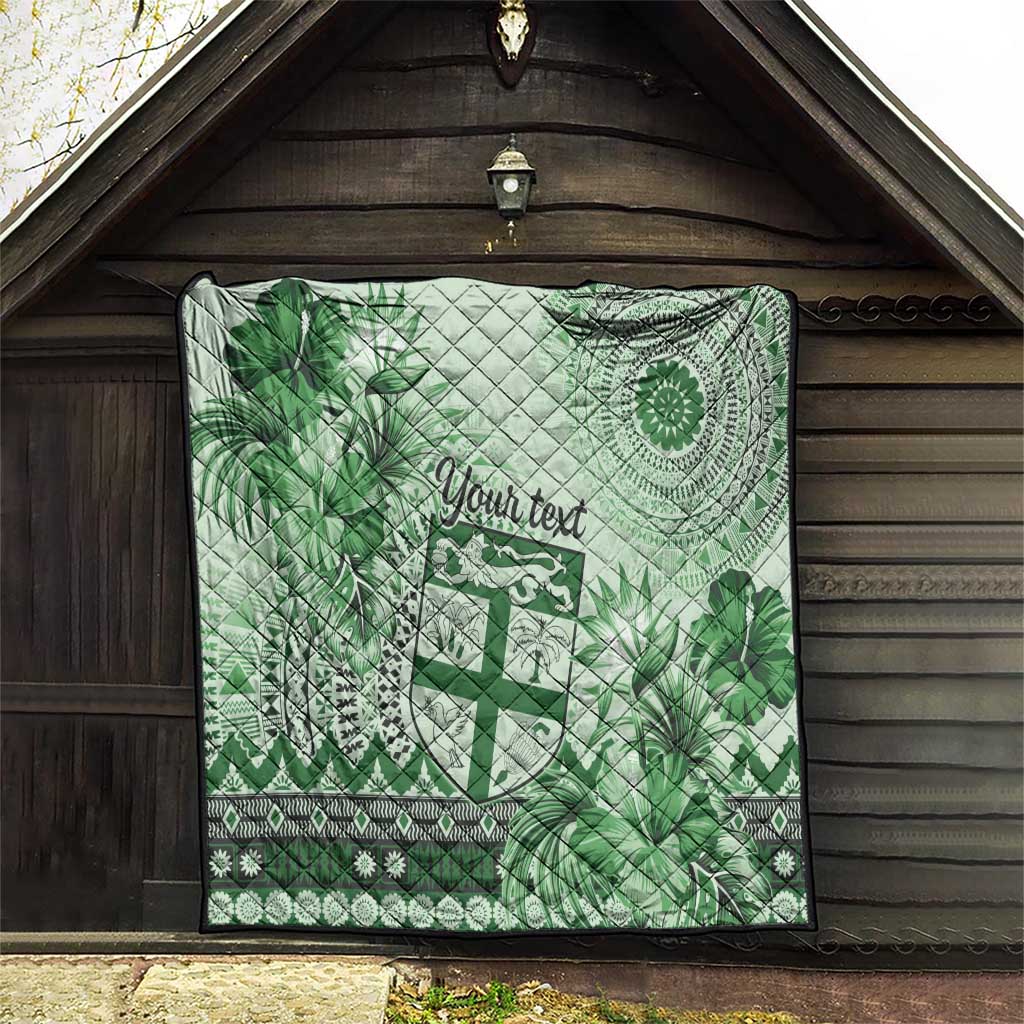 Vintage Bula Fiji Personalised Quilt Green Hibiscus Tapa Pattern LT9