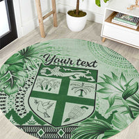 Vintage Bula Fiji Personalised Round Carpet Green Hibiscus Tapa Pattern LT9
