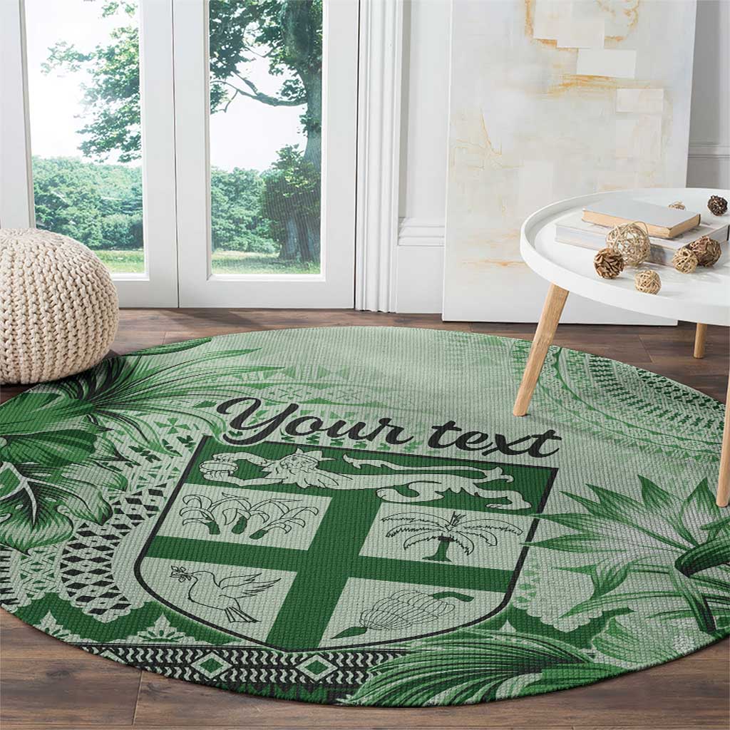 Vintage Bula Fiji Personalised Round Carpet Green Hibiscus Tapa Pattern LT9