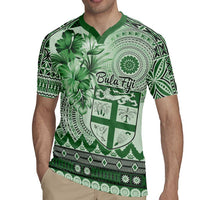 Vintage Bula Fiji Personalised Rugby Jersey Green Hibiscus Tapa Pattern