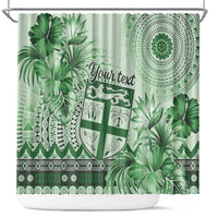 Vintage Bula Fiji Personalised Shower Curtain Green Hibiscus Tapa Pattern LT9