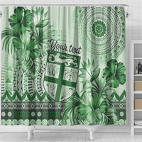 Vintage Bula Fiji Personalised Shower Curtain Green Hibiscus Tapa Pattern LT9