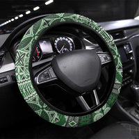 Vintage Bula Fiji Personalised Steering Wheel Cover Green Hibiscus Tapa Pattern LT9