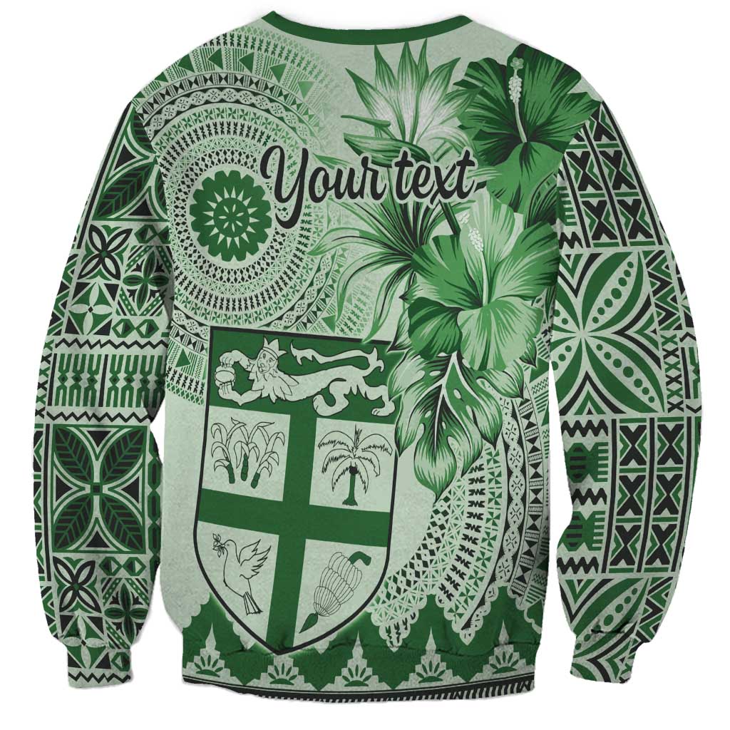 Vintage Bula Fiji Personalised Sweatshirt Green Hibiscus Tapa Pattern