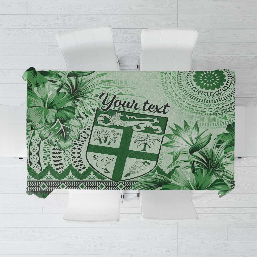 Vintage Bula Fiji Personalised Tablecloth Green Hibiscus Tapa Pattern LT9