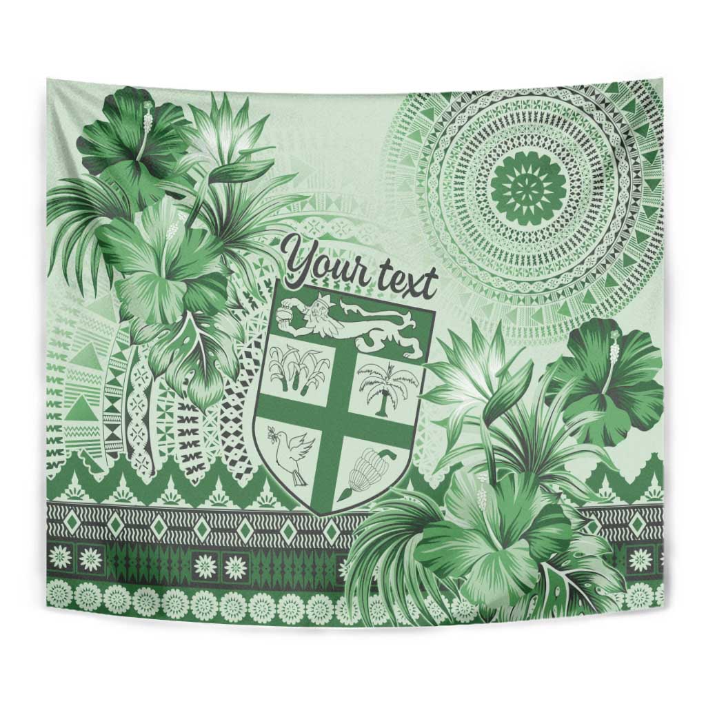 Vintage Bula Fiji Personalised Tapestry Green Hibiscus Tapa Pattern LT9