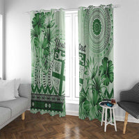 Vintage Bula Fiji Personalised Window Curtain Green Hibiscus Tapa Pattern LT9