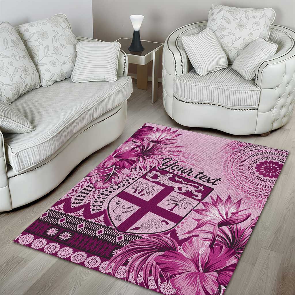 Vintage Bula Fiji Personalised Area Rug Pink Hibiscus Tapa Pattern LT9