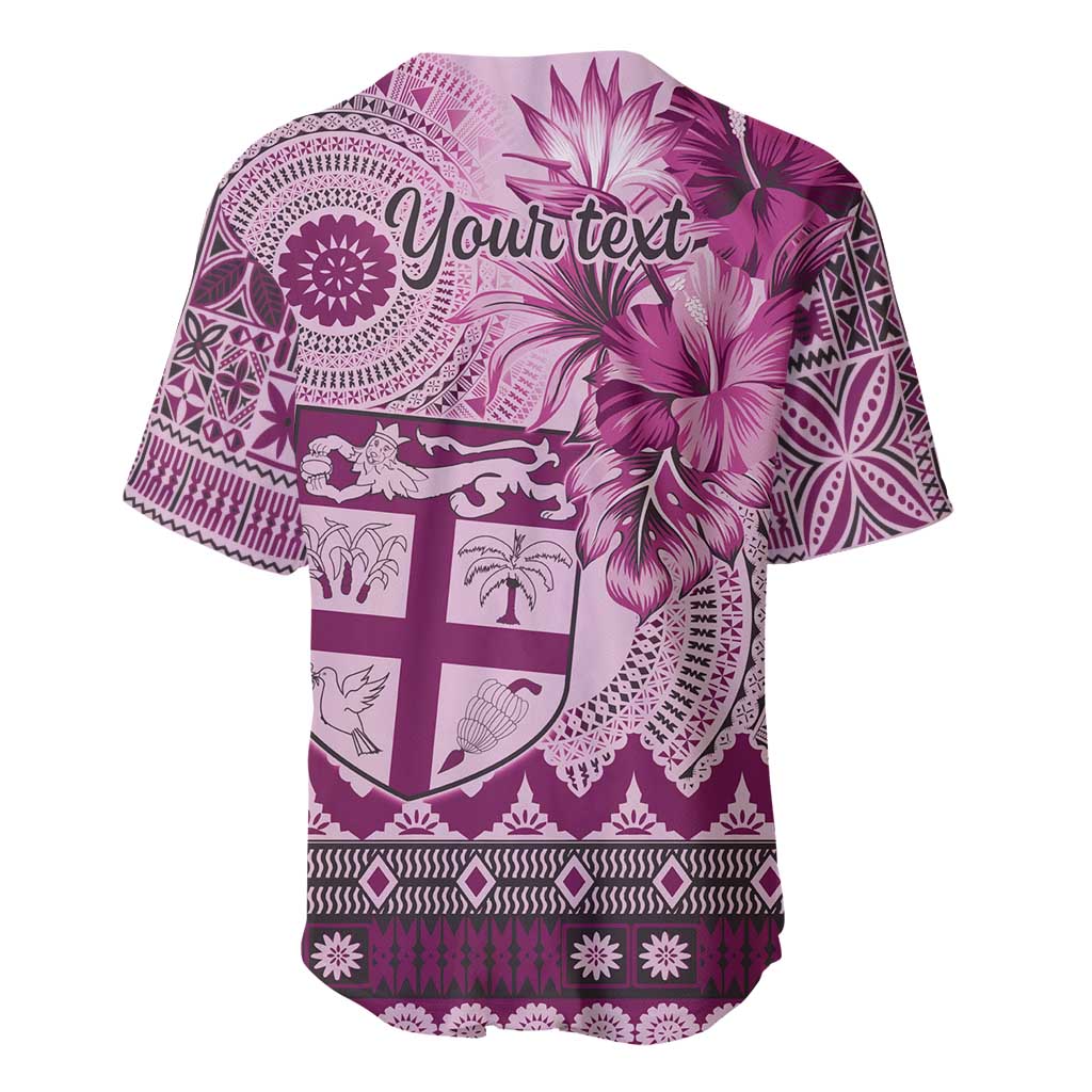 Vintage Bula Fiji Personalised Baseball Jersey Pink Hibiscus Tapa Pattern