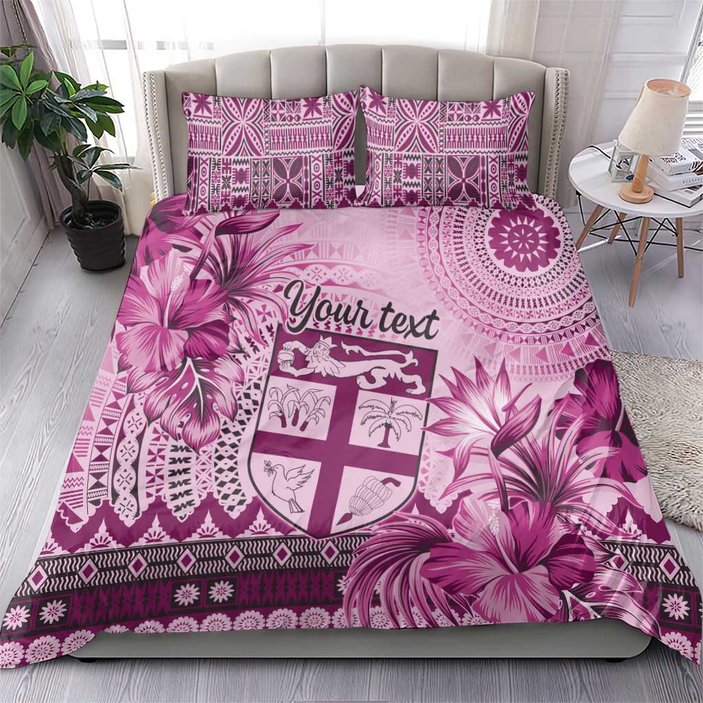 Vintage Bula Fiji Personalised Bedding Set Pink Hibiscus Tapa Pattern LT9