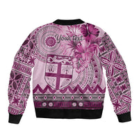 Vintage Bula Fiji Personalised Bomber Jacket Pink Hibiscus Tapa Pattern