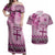 Vintage Bula Fiji Personalised Couples Matching Off Shoulder Maxi Dress and Hawaiian Shirt Pink Hibiscus Tapa Pattern