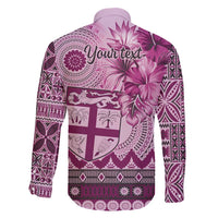 Vintage Bula Fiji Personalised Family Matching Mermaid Dress and Hawaiian Shirt Pink Hibiscus Tapa Pattern