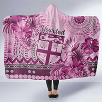 Vintage Bula Fiji Personalised Hooded Blanket Pink Hibiscus Tapa Pattern LT9