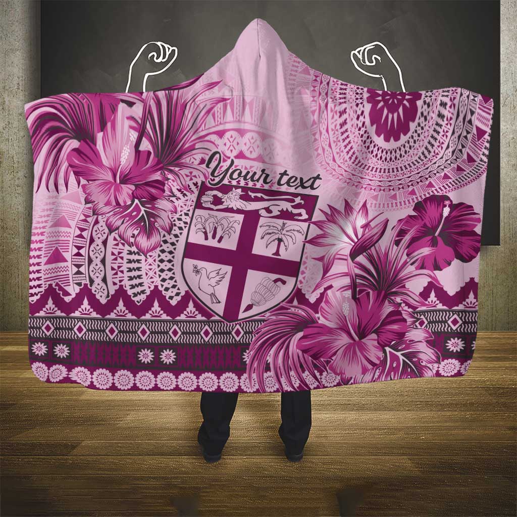 Vintage Bula Fiji Personalised Hooded Blanket Pink Hibiscus Tapa Pattern LT9