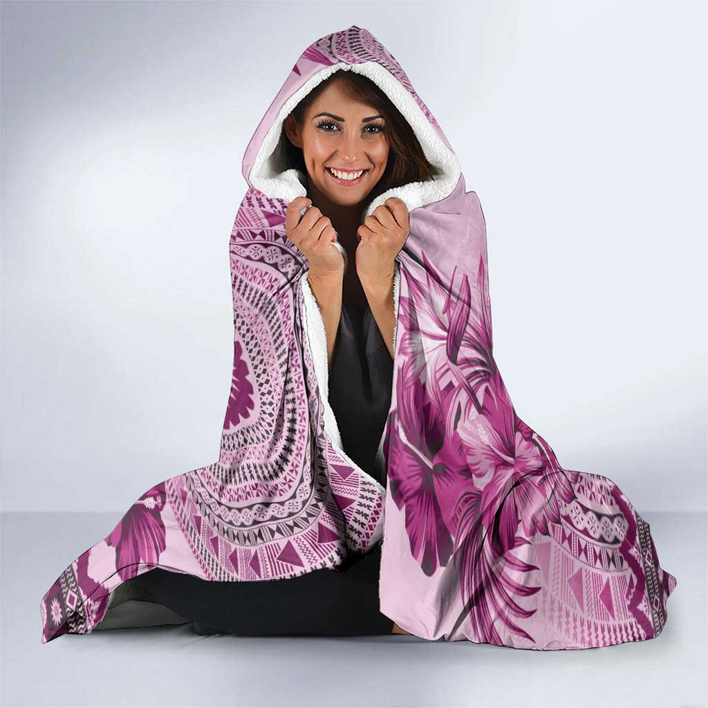 Vintage Bula Fiji Personalised Hooded Blanket Pink Hibiscus Tapa Pattern LT9