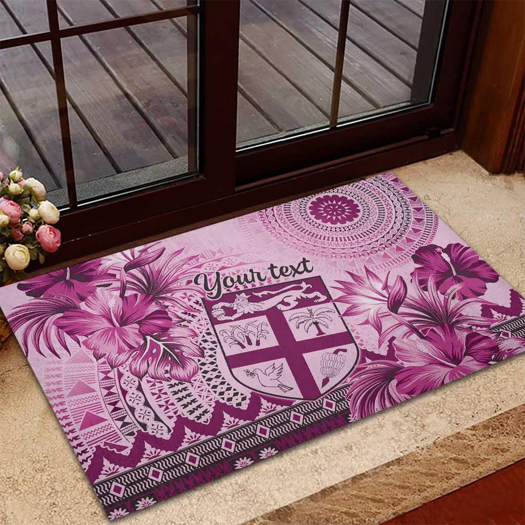 Vintage Bula Fiji Personalised Rubber Doormat Pink Hibiscus Tapa Pattern LT9