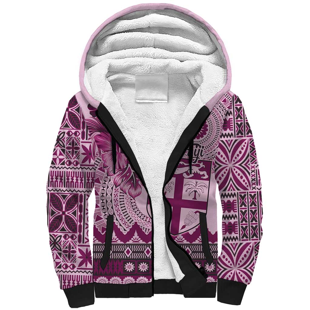 Vintage Bula Fiji Personalised Sherpa Hoodie Pink Hibiscus Tapa Pattern LT9 Unisex Pink - Polynesian Pride