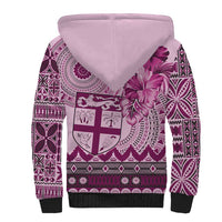 Vintage Bula Fiji Personalised Sherpa Hoodie Pink Hibiscus Tapa Pattern LT9 - Polynesian Pride