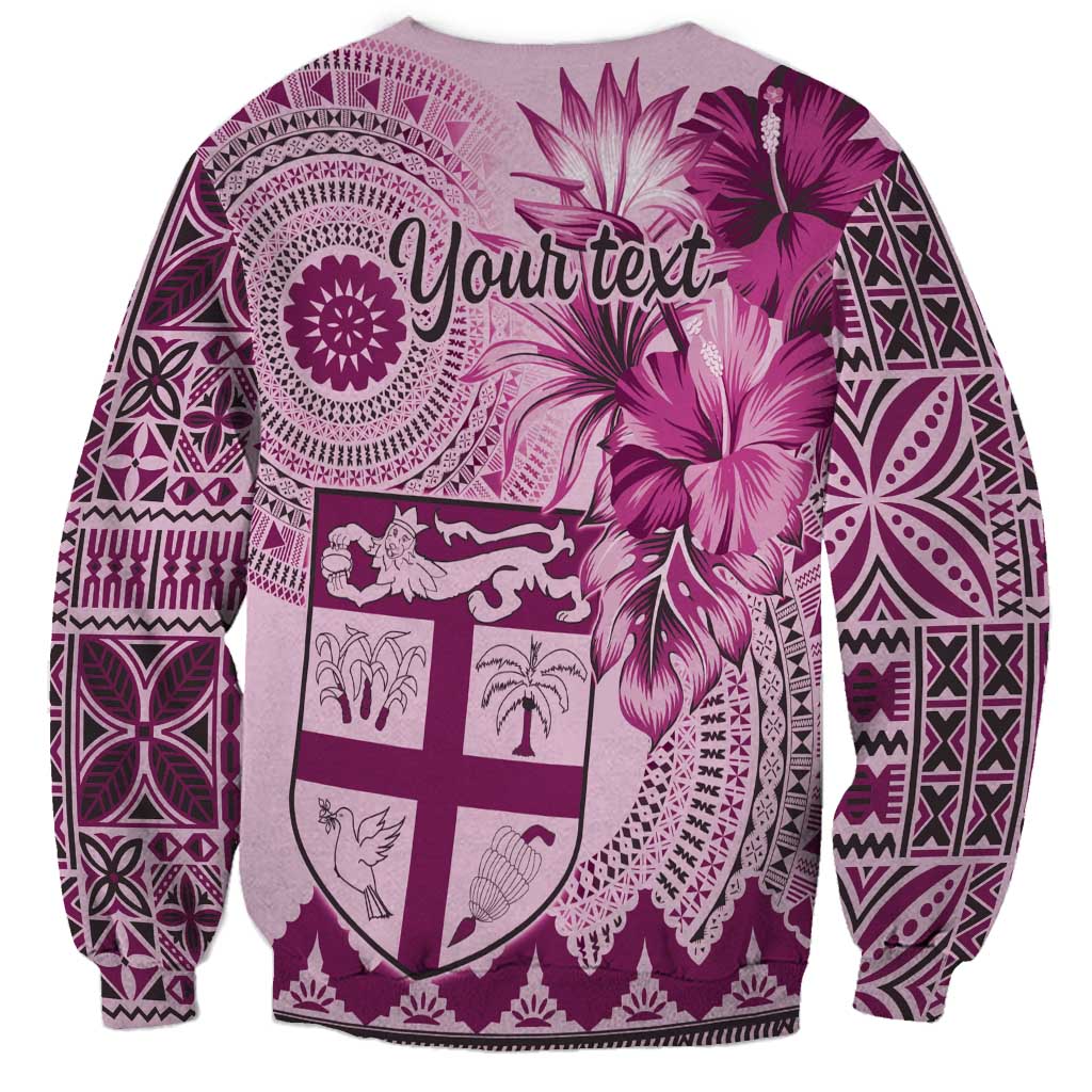 Vintage Bula Fiji Personalised Sweatshirt Pink Hibiscus Tapa Pattern
