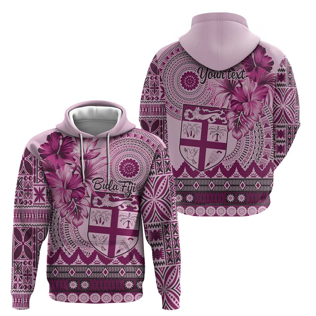 Vintage Bula Fiji Personalised Zip Hoodie Pink Hibiscus Tapa Pattern LT9 - Polynesian Pride
