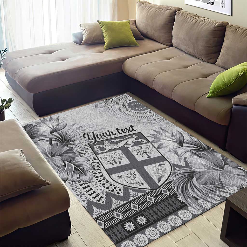 Vintage Bula Fiji Personalised Area Rug Beige Hibiscus Tapa Pattern LT9