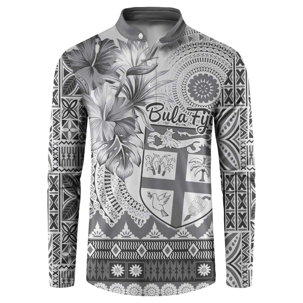 Vintage Bula Fiji Personalised Button Sweatshirt Beige Hibiscus Tapa Pattern