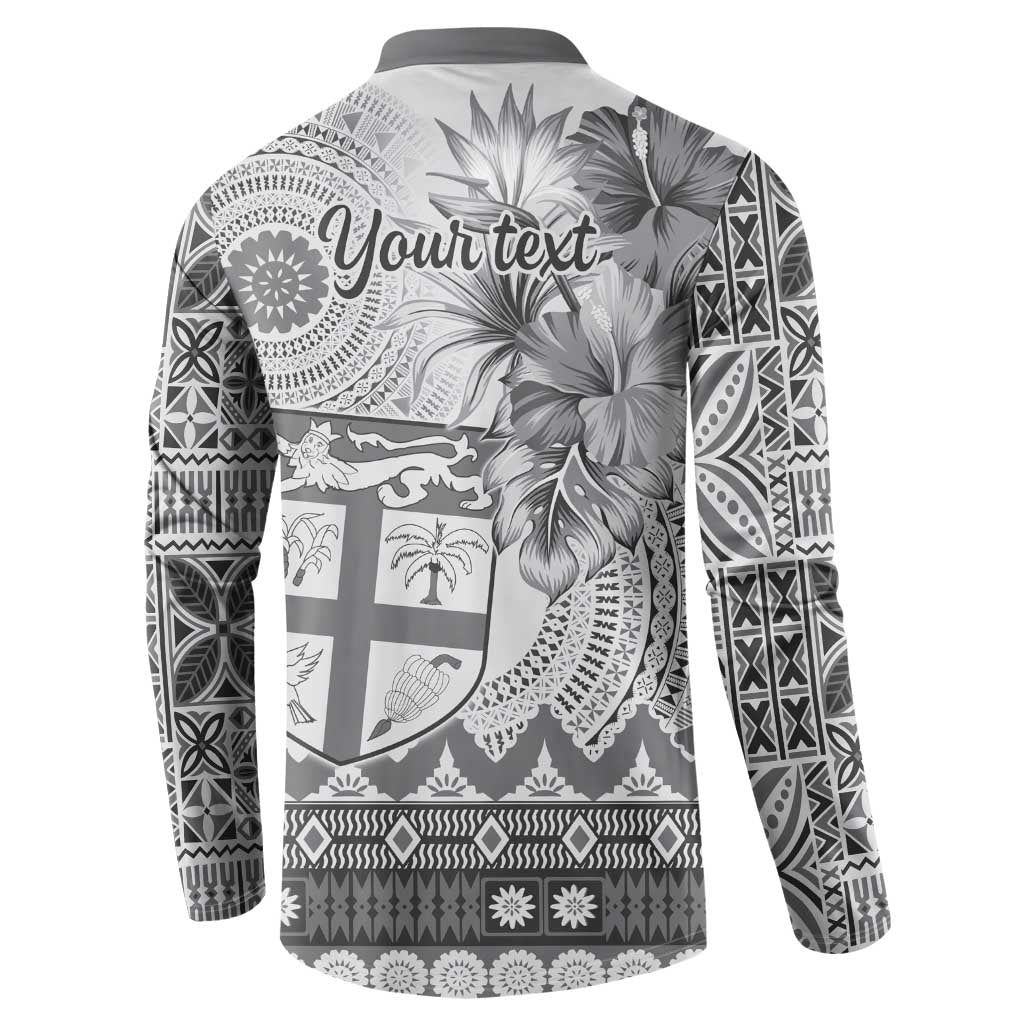 Vintage Bula Fiji Personalised Button Sweatshirt Beige Hibiscus Tapa Pattern