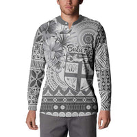 Vintage Bula Fiji Personalised Button Sweatshirt Beige Hibiscus Tapa Pattern