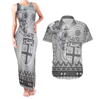 Vintage Bula Fiji Personalised Couples Matching Tank Maxi Dress and Hawaiian Shirt Beige Hibiscus Tapa Pattern