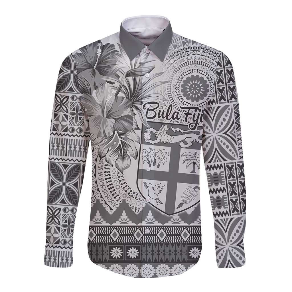 Vintage Bula Fiji Personalised Long Sleeve Button Shirt Beige Hibiscus Tapa Pattern